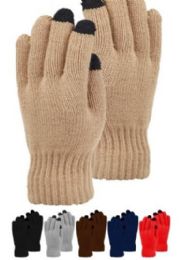 48 Wholesale Mens Heavy Knit Glove With Screen Touch In Black