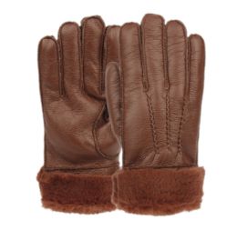 12 Wholesale Mens Faux Leather Winter Glove With Fur Cuff And Lining