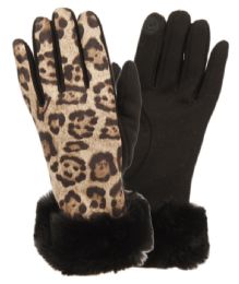 12 Wholesale Ladies Animal Leopard Print Touch Screen Glove With Cuff