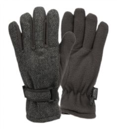 12 Pairs Mens Wool Blend Glove With Thermal Fleece Lining In Grey - Conductive Texting Gloves