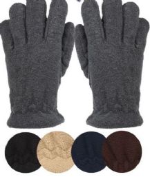 24 Wholesale Mens Thermal Fleece Glove In Assorted Color