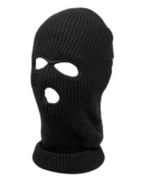24 Bulk 3 Holes Winter Sports Knit Mask In Black