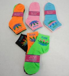 144 Pieces 3 Pair Ladies Anklet Marijuana With Color Leaf - Womens Ankle Sock