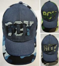 48 Wholesale Boy's Embroidered Ball Cap Denim And Camo