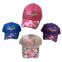 36 Wholesale Girl's Embroidered Ball Cap Angel Printed Bill