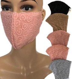48 Wholesale Lace Face Cover Assorted Color