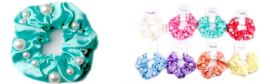 72 Pieces Solid Color Scrunchies With Beads - PonyTail Holders