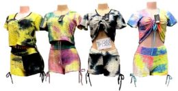 12 Pieces Tie Dye Hoody With Shorts Set - Womens Active Wear