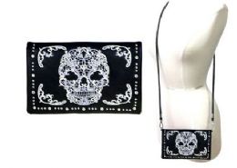36 of Montana West Sugar Skull Collection Clutch Black White