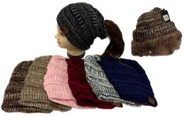 24 Pieces Knitted Pony Tail Beanie Plush Lining Winter Hat - Winter Beanie Hats