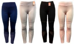 12 Wholesale Solid Color Legging Assorted Colors Mesh Inserts