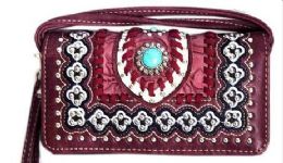 6 Wholesale Western Wallet Purse Concho Design Red