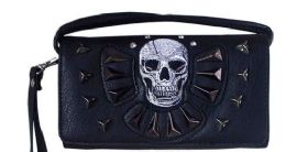 6 Wholesale Rhinestone Wallet Purse With Skull And Studs