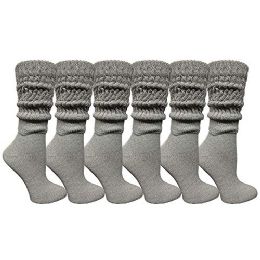 6 Wholesale Yacht & Smith Womens Cotton Extra Heavy Slouch Socks, Boot Sock Solid Heather Gray