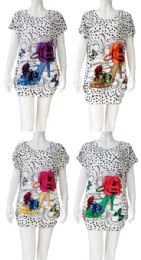 12 Wholesale Heel With Flower Rhinestone Shirt Assorted Colors