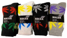 72 Units of Multi Color Marijuana Socks Size 10-13 - Mens Crew Socks