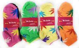 72 Pairs Women Socks With Marijuana Leaves Assorted Colors - Womens Ankle Sock