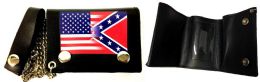 12 Wholesale Tri Fold Leather Wallet With Chain Usa And Rebel Combo