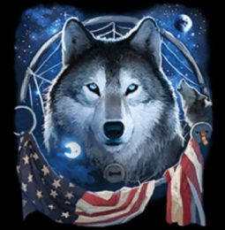 24 Pieces Heat Shirt Transfer Wolf Dream With Usa Flag Design - Mens T-Shirts
