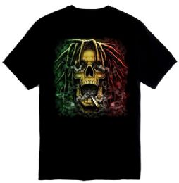 12 Pieces Black Color T Shirt Rasta Smoking Skull - Mens T-Shirts
