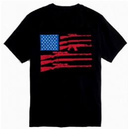 12 Wholesale Black Color T Shirt Gun Flag