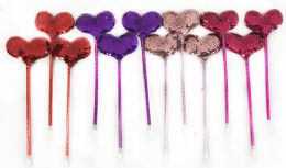 96 Wholesale Double Sided Sequins Heart Pen Assorted Colors