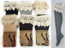 12 Pieces Long Over The Knee Stocking With Lace Trim Assorted - Womens Leg Warmers