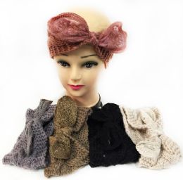 12 Wholesale Knitted Headbands With Bendable Bow Assorted