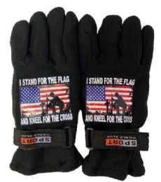 24 Wholesale Stand Flag Kneel Cross Fleece Glove