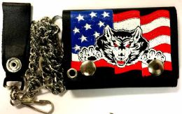 12 of Wolf And Usa Flag Tri Fold Chain Leather Wallet