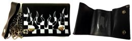 12 Pieces TrI- Fold Leather Chain Wallet Checkered Racing Flames - Leather Wallets