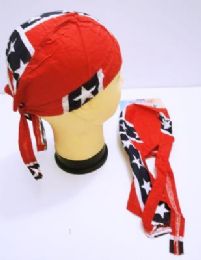 72 Wholesale Skull Caps Motorcycle Hats Fabric Rebel Flag Print