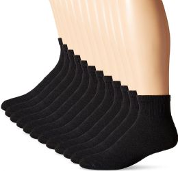 36 Bulk Hanes Woman Black Cushioned Ankle Socks, Shoe Size 5-9
