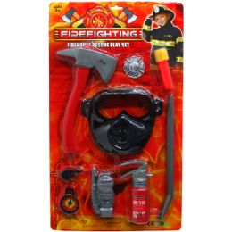 12 Wholesale 9pc Fire Fighter Play Set W/ Oxygen Mask On Blister