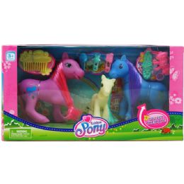 12 Wholesale 3pc Rainbow Pony Set W/ Accss In Window Box, 2 Assrt