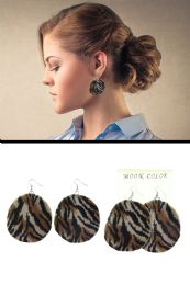 72 Pieces Velvet Animal Print Disc Dangle Earrings Assorted - Earrings