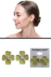 72 Pieces Translucent Clover Post Earrings Yellow - Earrings