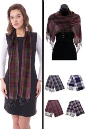24 Wholesale Plaid Fashion Scarf In Assorted Colors
