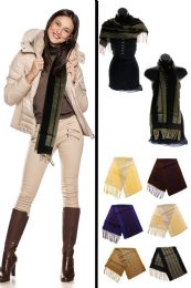 24 Wholesale Reversible Striped Fashion Scarf In Assorted Colors