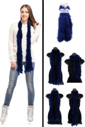 24 Wholesale Fuzzy Blue Fashion Scarf