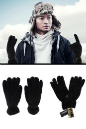 12 Units of Black Fleece Insulated Winter Gloves - Fleece Gloves