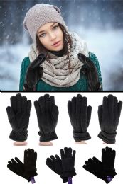 24 Wholesale Black Winter Gloves With Gold Tone Accents
