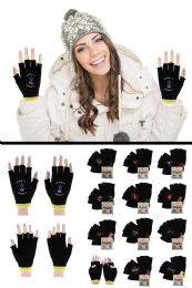 48 Wholesale Knit Fingerless Gloves With Zodiac Emblem
