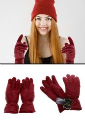 12 Wholesale Red Leather Insulated Winter Gloves