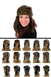 12 Pieces Sizes Vary Plaid Synthetic Fur Lining Trapper Hat - Trapper Hats