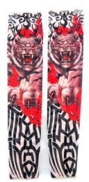 36 Pairs Wearable Sleeve With Tribal In The Background Of A Tiger With Red Color Accent Tattoo Design - Costumes & Accessories