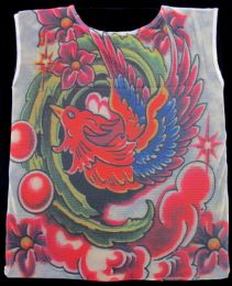 96 Pieces Sleeveless Sheer Shirt With Tattoo Design Of A Bird And Flowers - Costumes & Accessories