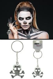 96 Pieces Silver Tone Skull And Crossbones Keychain - Costumes & Accessories