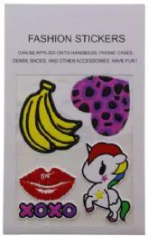 96 Wholesale Fashion Puff Stickers Bananas Heart Lips And Unicorn