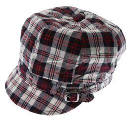 36 Wholesale One Size Fits Most Plaid Pattern Decorative Buckle Bakerboy Hat